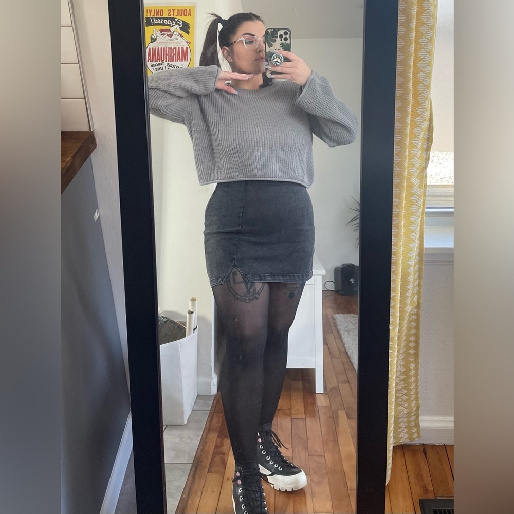 Wild Fable Washed Black Mini Skirt with Slit